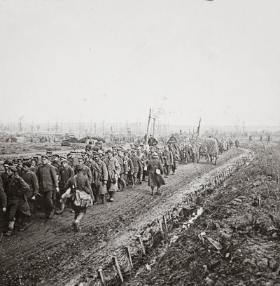 Thousands of German soldiers captured in the final rout of the German armies on the Sambre, 1918 by English Photographer